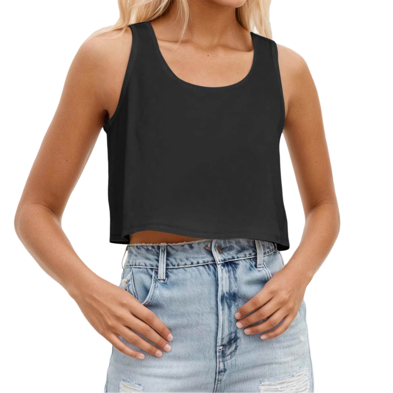 Camiseta de cuello redondo y manga corta para mujer - Poliéster de color liso - Versátil con vaqueros/pantalones para el uso diario